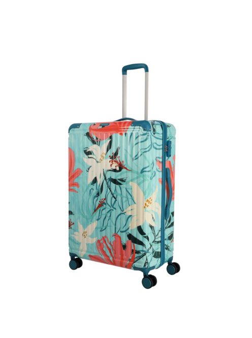 Travelite Cruise türkiz virágos 4 kerekű közepes bőrönd