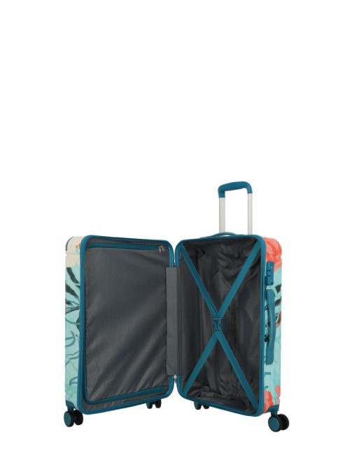 Travelite Cruise türkiz virágos 4 kerekű közepes bőrönd