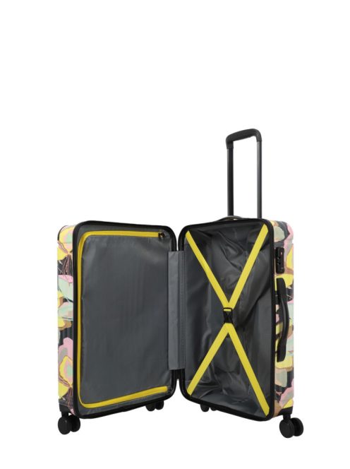 Travelite Cruise sárga virágos 4 kerekű közepes bőrönd