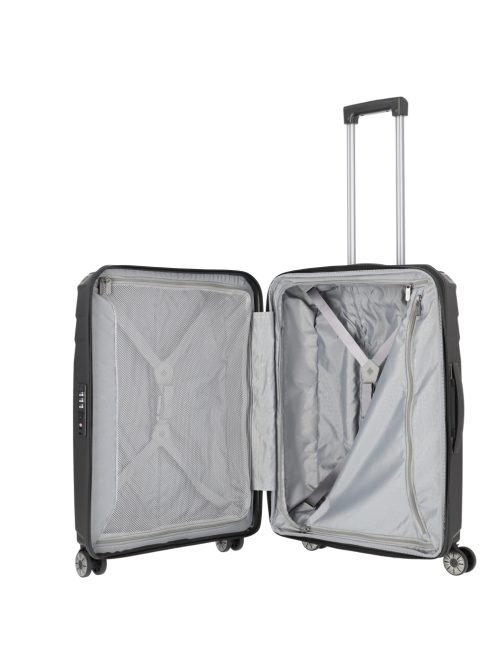 Travelite Elvaa fekete 4 kerekű bővíthető közepes bőrönd