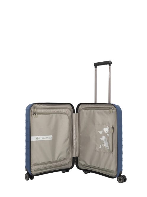 Travelite Mooby kék 4 kerekű első zsebes kabinbőrönd