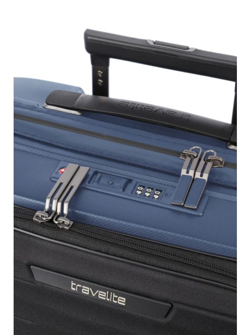 Travelite Mooby kék 4 kerekű első zsebes kabinbőrönd