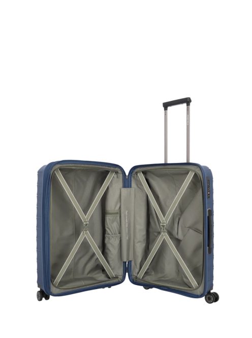 Travelite Mooby kék 4 kerekű bővíthető közepes bőrönd