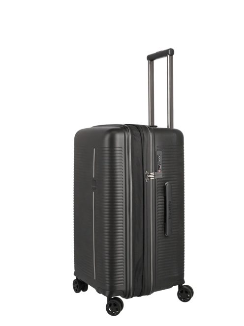 Travelite Roomer fekete 4 kerekű bővíthető közepes bőrönd