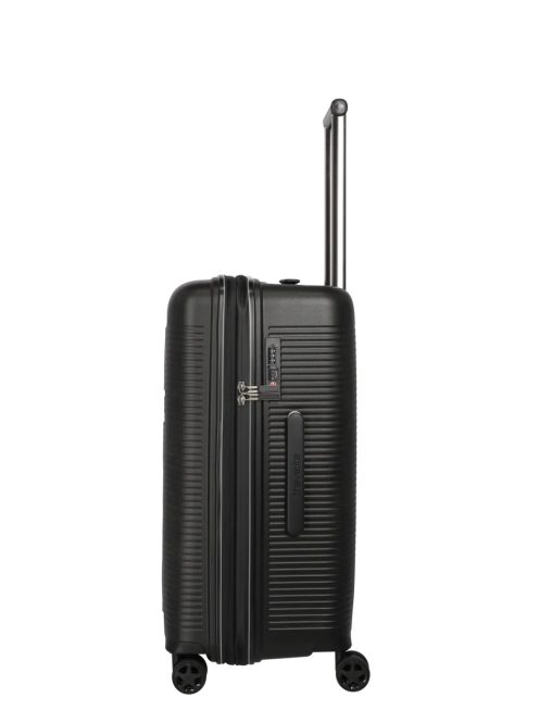 Travelite Roomer fekete 4 kerekű bővíthető közepes bőrönd