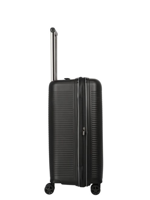 Travelite Roomer fekete 4 kerekű bővíthető közepes bőrönd
