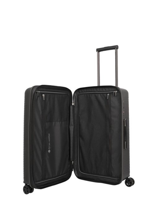 Travelite Roomer fekete 4 kerekű bővíthető közepes bőrönd