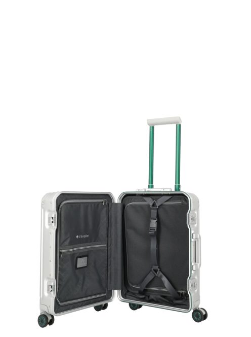 Travelite Next ezüst-zöld alumínium 4 kerekű csatos kabinbőrönd