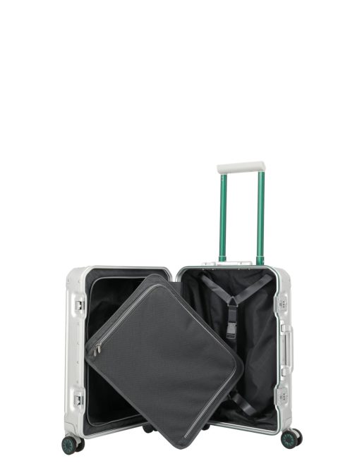 Travelite Next ezüst-zöld alumínium 4 kerekű csatos kabinbőrönd