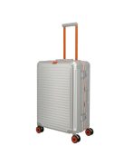 Travelite Next ezüst-narancs alumínium 4 kerekű csatos közepes bőrönd