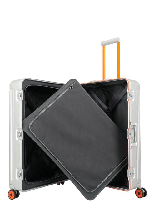 Travelite Next ezüst-narancs alumínium 4 kerekű csatos nagy bőrönd