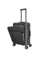 Travelite Next fekete alumínium 4 kerekű első zsebes kabinbőrönd