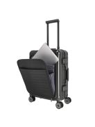 Travelite Next fekete alumínium 4 kerekű első zsebes kabinbőrönd