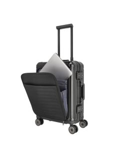   Travelite Next fekete alumínium 4 kerekű első zsebes kabinbőrönd