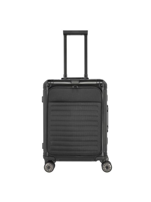 Travelite Next fekete alumínium 4 kerekű első zsebes kabinbőrönd