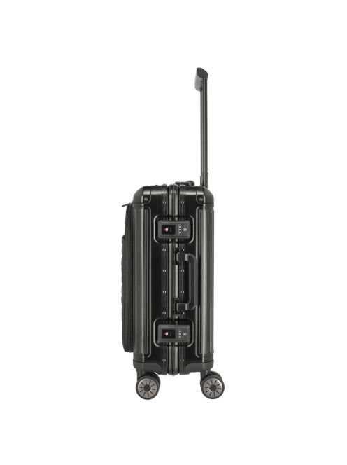 Travelite Next fekete alumínium 4 kerekű első zsebes kabinbőrönd