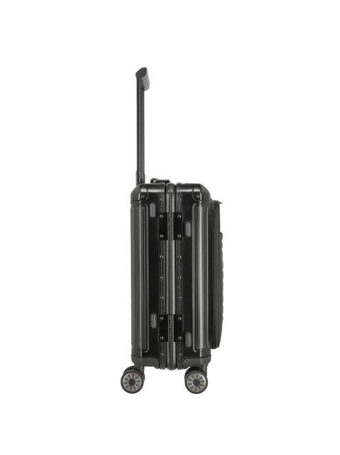 Travelite Next fekete alumínium 4 kerekű első zsebes kabinbőrönd