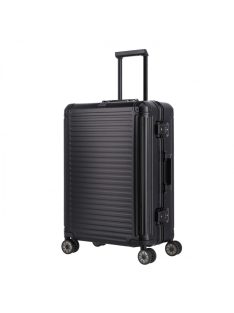   Travelite Next fekete alumínium 4 kerekű csatos közepes bőrönd