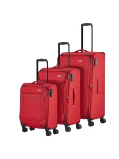 Travelite Chios piros 4 kerekű 3 részes bőrönd szett