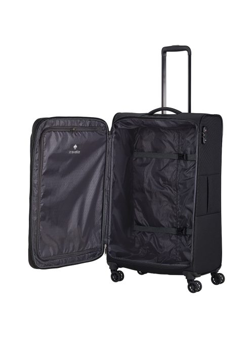 Travelite Chios fekete 4 kerekű bővíthető nagy bőrönd