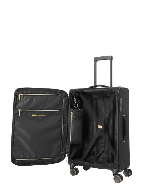 Travelite Barbara Stepp fekete 4 kerekű bővíthető női közepes bőrönd