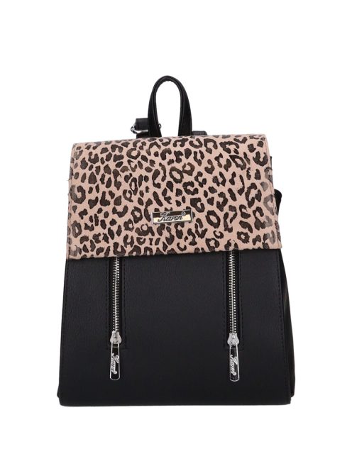 Karen Audre fekete-drapp rostbőr kicsi női hátizsák