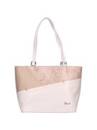 Karen Emilia bézs-drapp virágos rostbőr női válltáska