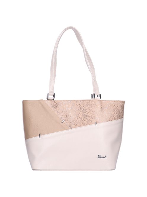 Karen Emilia bézs-drapp virágos rostbőr női válltáska