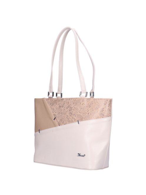 Karen Emilia bézs-drapp virágos rostbőr női válltáska