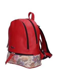   Karen Milton piros-bézs színes virágos rostbőr női hátizsák