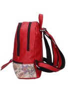Karen Milton piros-bézs színes virágos rostbőr női hátizsák