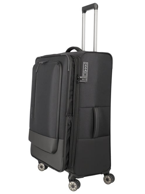 Travelite Crosslite fekete 4 kerekű bővíthető nagy bőrönd