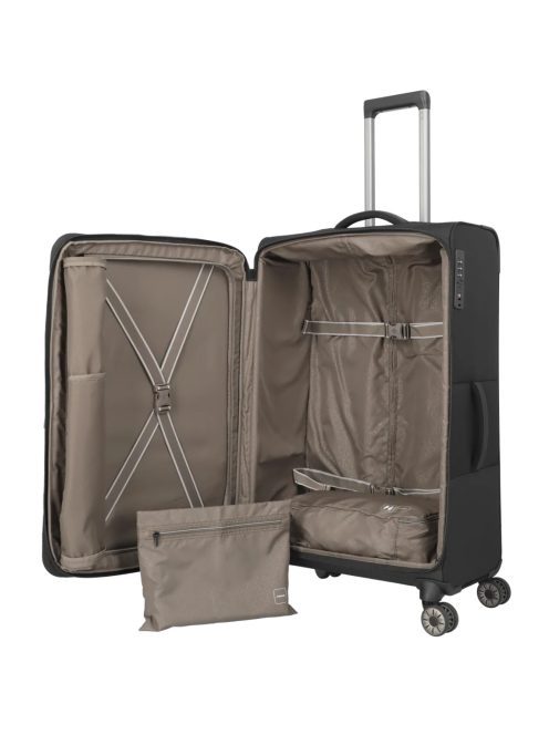 Travelite Crosslite fekete 4 kerekű bővíthető nagy bőrönd