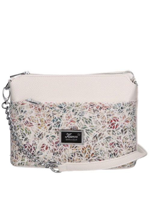 Karen Andrea fehér virágos rostbőr kicsi női oldaltáska