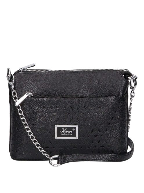 Karen Andrea fekete virágos rostbőr kicsi női oldaltáska