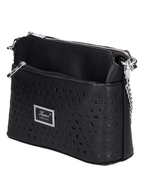 Karen Andrea fekete virágos rostbőr kicsi női oldaltáska