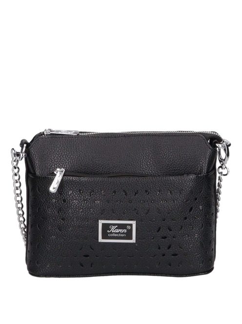 Karen Andrea fekete virágos rostbőr kicsi női oldaltáska