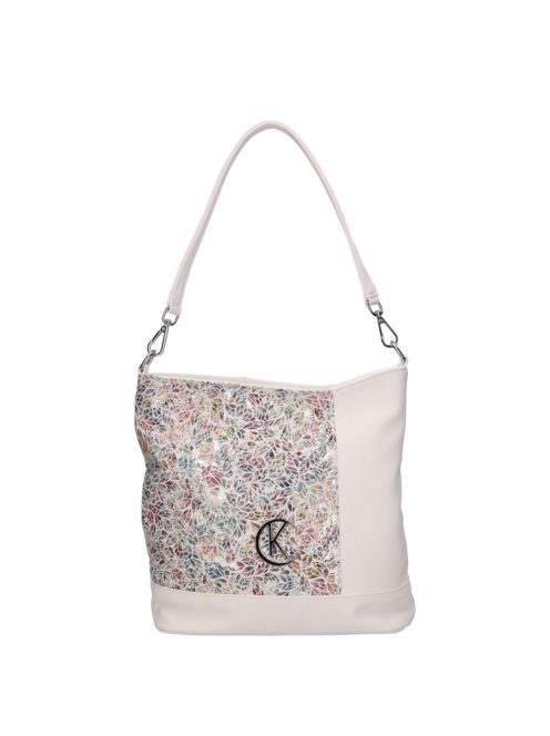 Karen Rita fehér virágos rostbőr női válltáska
