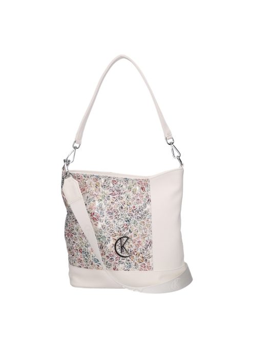 Karen Rita fehér virágos rostbőr női válltáska