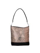 Karen Rita fekete-drapp virágos rostbőr női válltáska