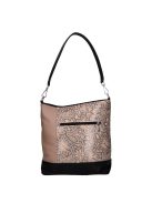 Karen Rita fekete-drapp virágos rostbőr női válltáska