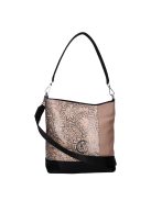 Karen Rita fekete-drapp virágos rostbőr női válltáska