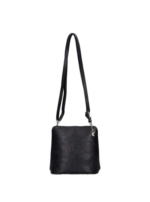 Olasz bőr 5128 fekete virágos kicsi női oldaltáska