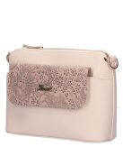 Karen Andrea bézs-drapp virágos rostbőr női oldaltáska