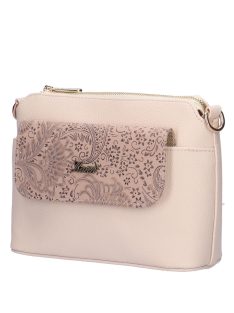 Karen Andrea bézs-drapp virágos rostbőr női oldaltáska
