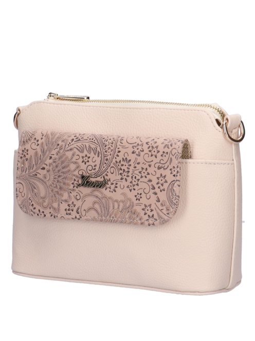 Karen Andrea bézs-drapp virágos rostbőr női oldaltáska