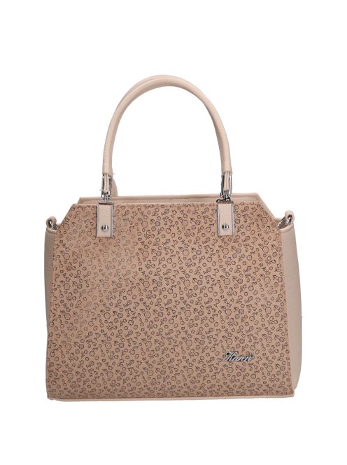 Karen Elwira bézs-drapp virágos rostbőr női kézitáska