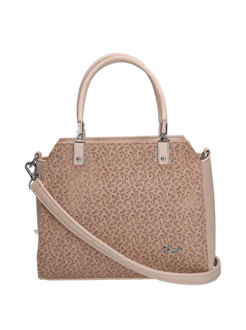 Karen Elwira bézs-drapp virágos rostbőr női kézitáska