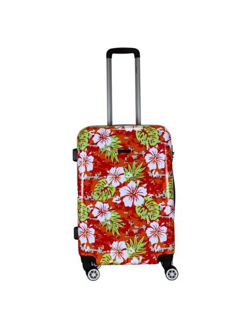 Benzi Beach piros virágos 4 kerekű közepes bőrönd