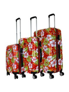   Benzi Beach piros virágos 4 kerekű 3 részes bőrönd szett